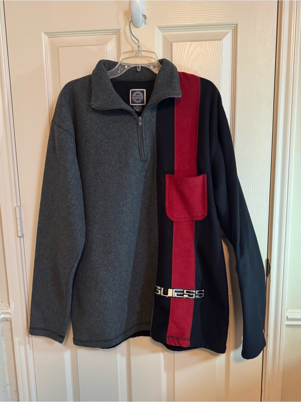 90s Guess Men's Colorblock Quarter Zip Pullover Fleece Size XL